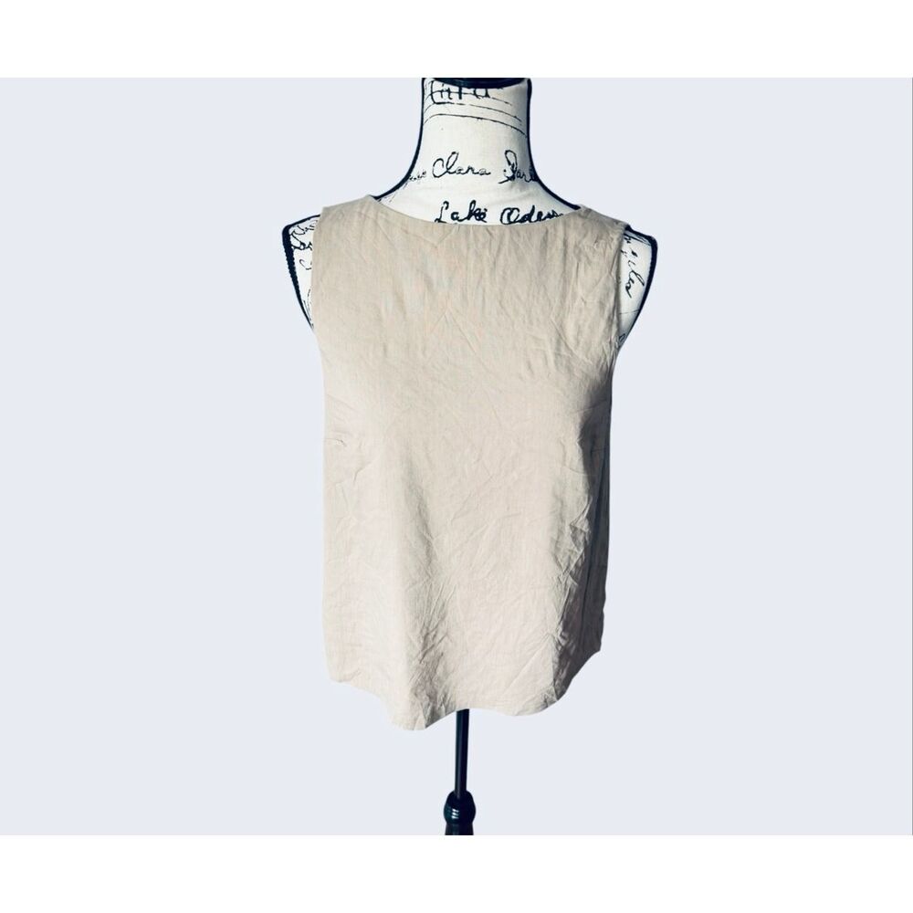 Theory Tan Sleek Crunch Linen Blend Boatneck Top Keyhole Back Size S
